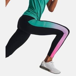 Under Armour Black Leggings with Teal-to-Pink Gradient Side Panels L